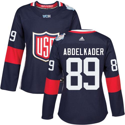 Team USA #89 Justin Abdelkader Navy Blue 2016 World Cup Women's Stitched NHL Jersey - Click Image to Close